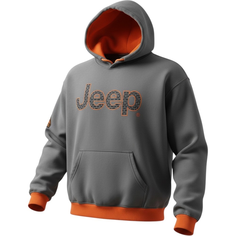 Jeep Mens Gray Orange 4x4 Desert Rated Pullover Hoodie Sweatshirt L